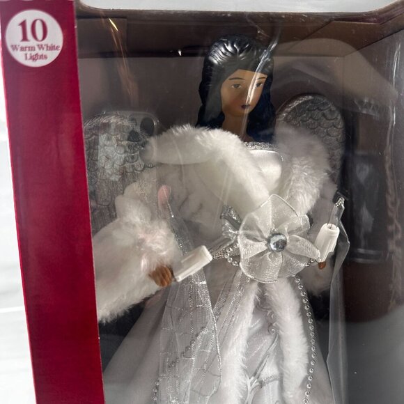 Ashland Christmas Angel Lighted Tree Topper Silver Wings White Gown Cord - Picture 10 of 16